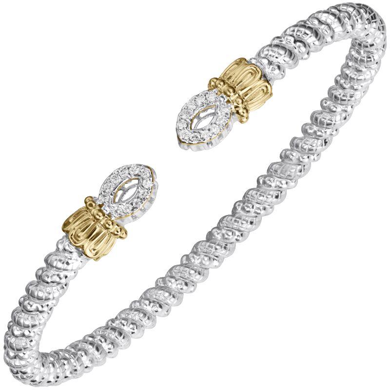 14K Gold and Sterling Silver, Diamond Stackable Cuff Bracelet