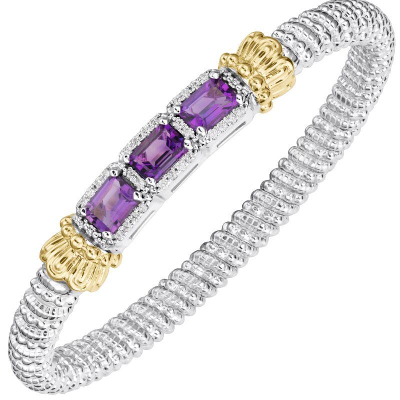 14K Gold and Sterling Silver, Amethyst and Diamond Stackable Bracelet