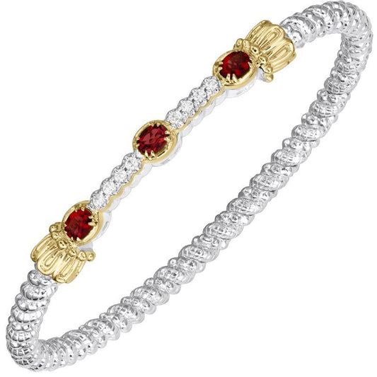 14K Gold and Sterling Silver, Garnet and Diamond Stackable Bracelet