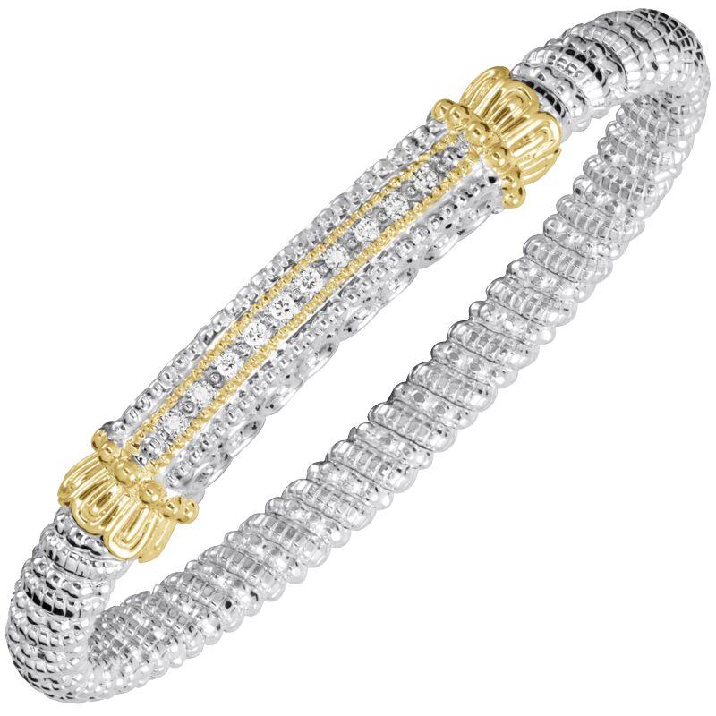14K Gold and Sterling Silver, Diamond Stackable Bracelet