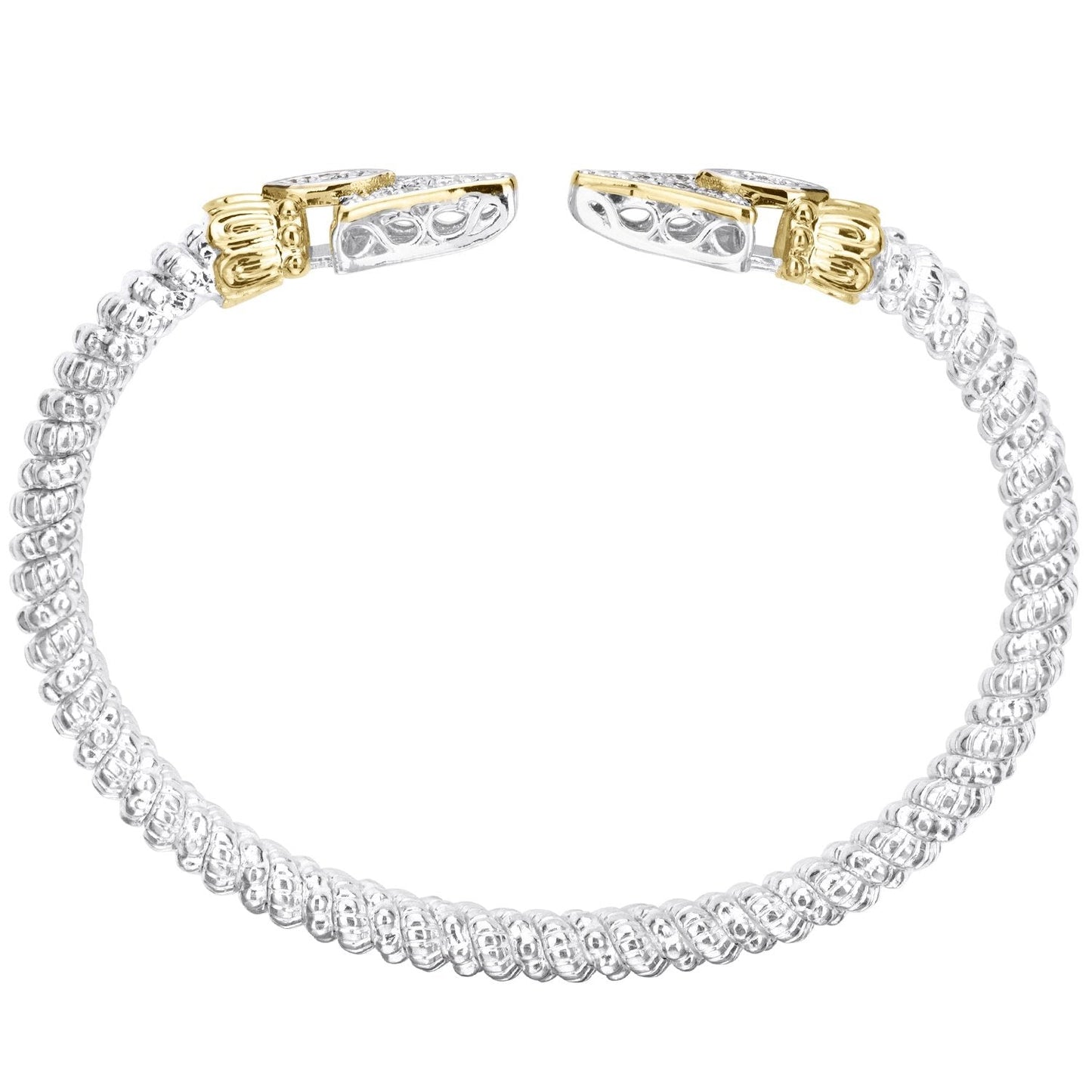 14K Gold and Sterling Silver, Diamond Stackable Cuff Bracelet