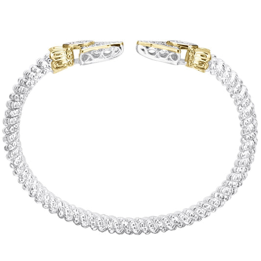 14K Gold and Sterling Silver, Diamond Stackable Cuff Bracelet