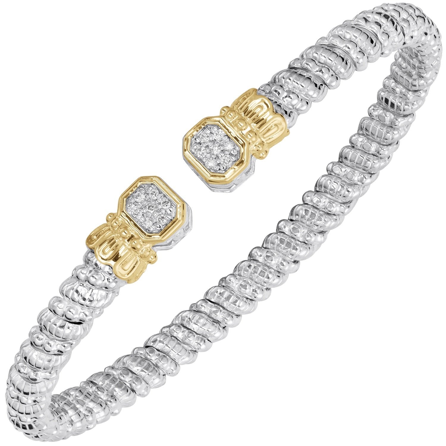 14K Gold and Sterling Silver, Diamond Stackable Cuff Bracelet