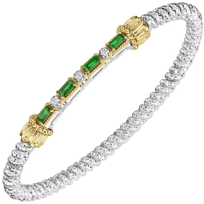 14K Gold and Sterling Silver, Tsavorite Garnet and Diamond Stackable Bracelet