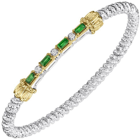14K Gold and Sterling Silver, Tsavorite Garnet and Diamond Stackable Bracelet