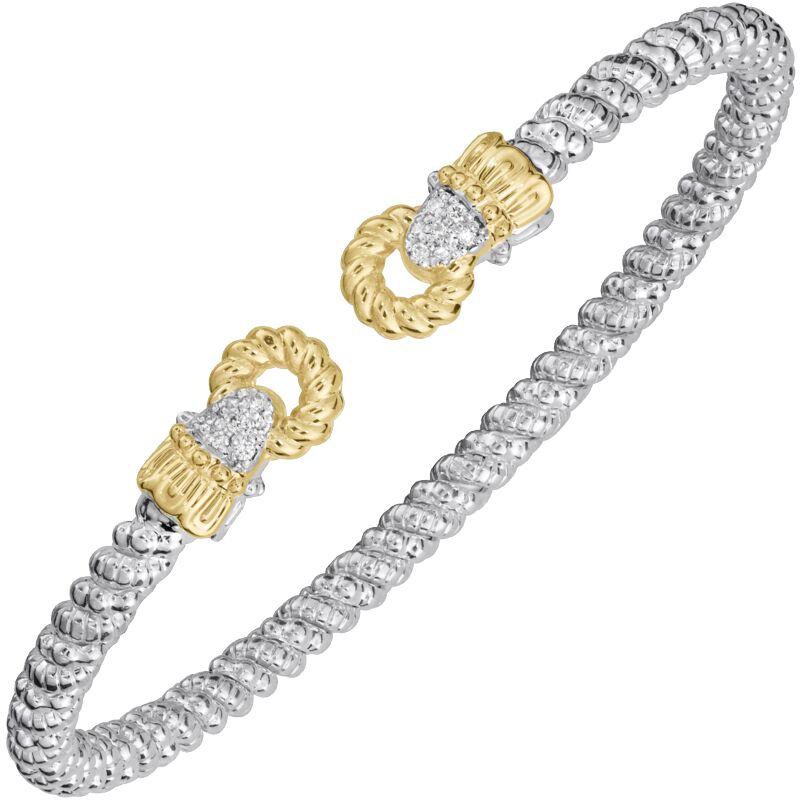 14K Gold and Sterling Silver, Diamond Stackable Bracelet