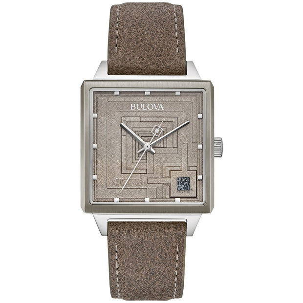 Bulova Stainless Steel Frank Lloyd Wright Mens Watch96A314