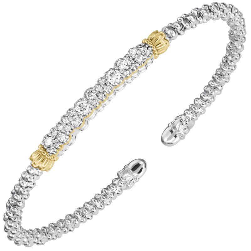 14K Gold and Sterling Silver, Multi-Pavé Diamond Stackable Bracelet