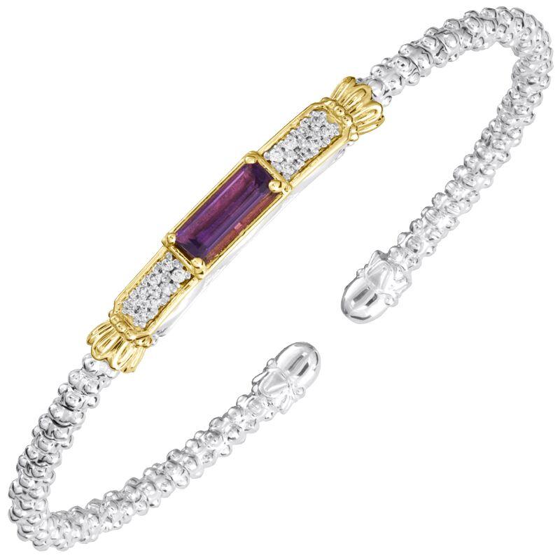 14K Gold and Sterling Silver, Amethyst and Diamond Stackable Bracelet