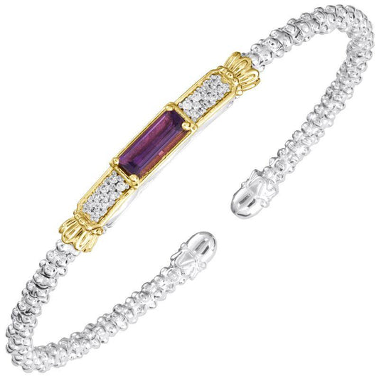 14K Gold and Sterling Silver, Amethyst and Diamond Stackable Bracelet