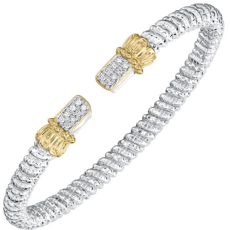 14K Gold and Sterling Silver, Diamond Stackable Cuff Bracelet
