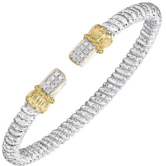 14K Gold and Sterling Silver, Diamond Stackable Cuff Bracelet