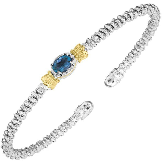 14K Gold and Sterling Silver, London Blue Topaz and Diamond Stackable Bracelet