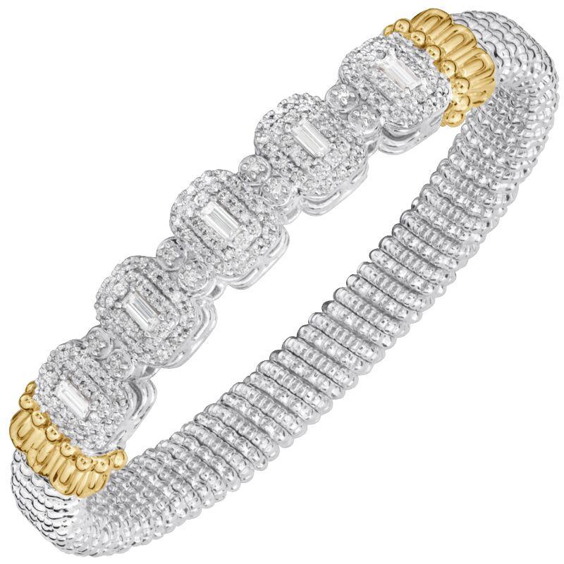 14K Gold and Sterling Silver, Diamond Stackable Bracelet