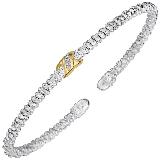 14K Gold and Sterling Silver, Diamond Stackable Bracelet