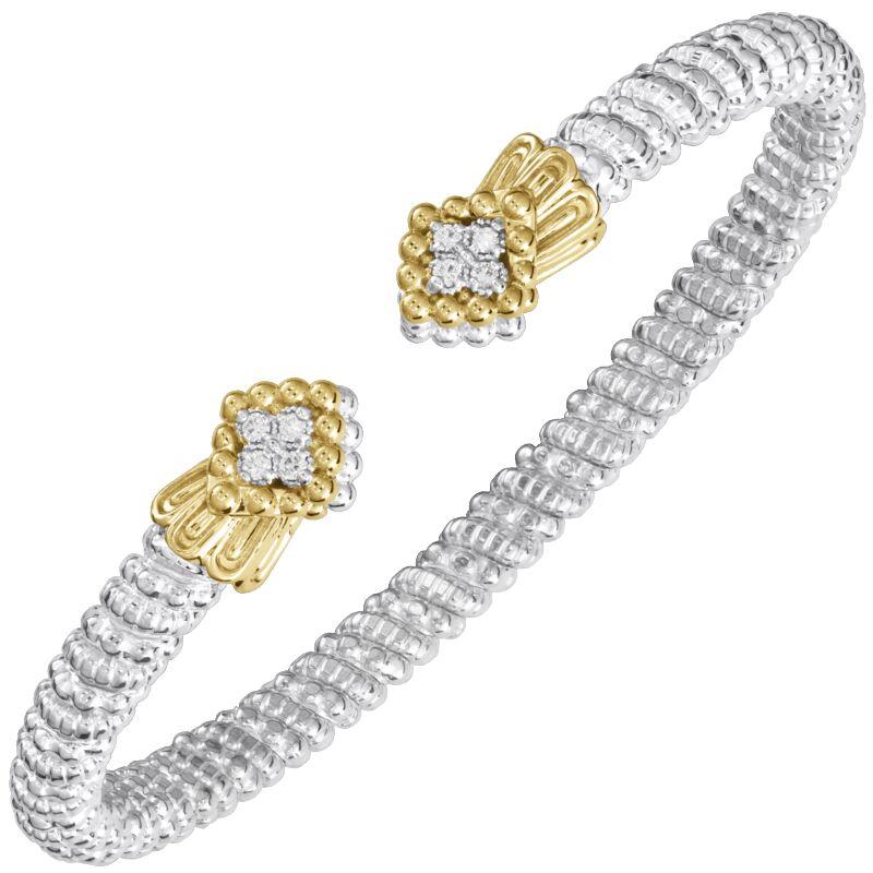 14K Gold and Sterling Silver, Diamond Stackable Bracelet
