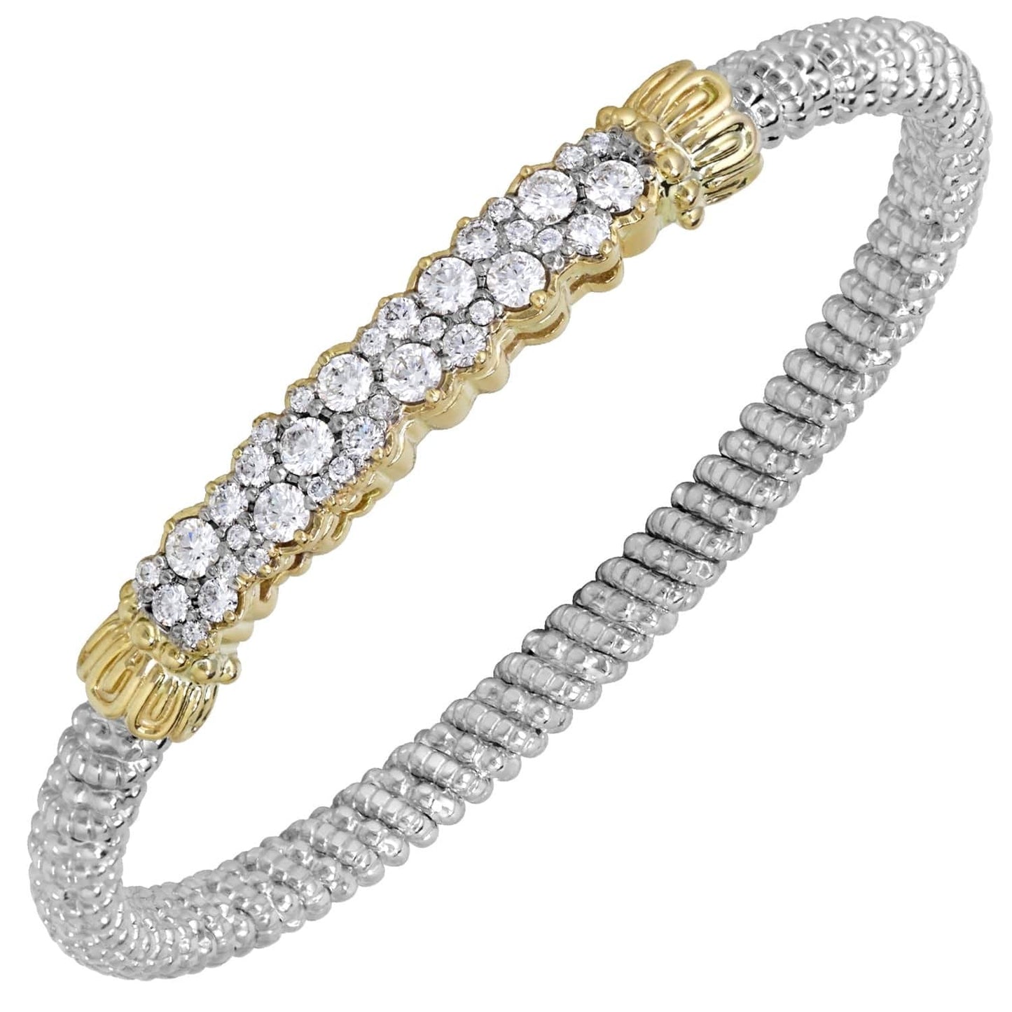 14K Gold and Sterling Silver, Multi-Pavé Diamond Stackable Bracelet