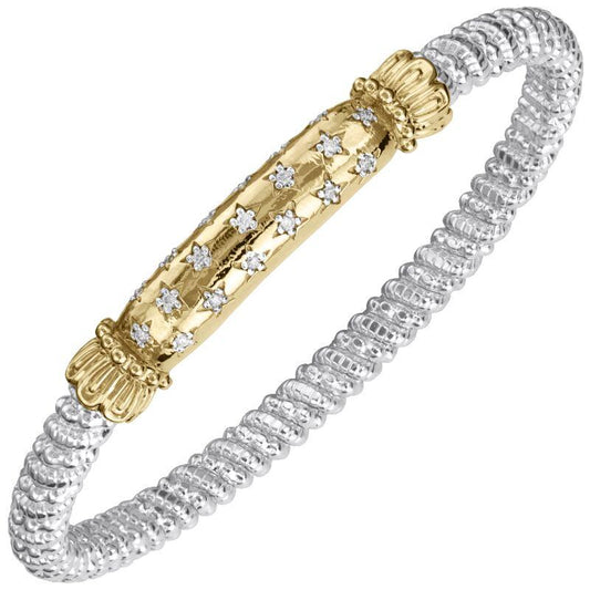 14K Gold and Sterling Silver, Diamond Stackable Bracelet
