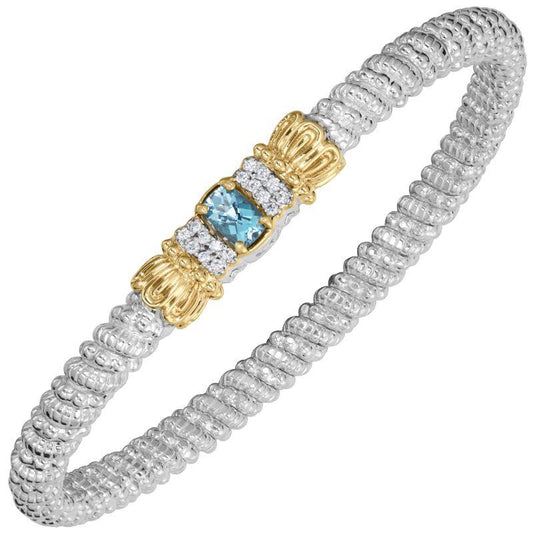 14K Gold and Sterling Silver, Blue Topaz and Diamond Stackable Bracelet