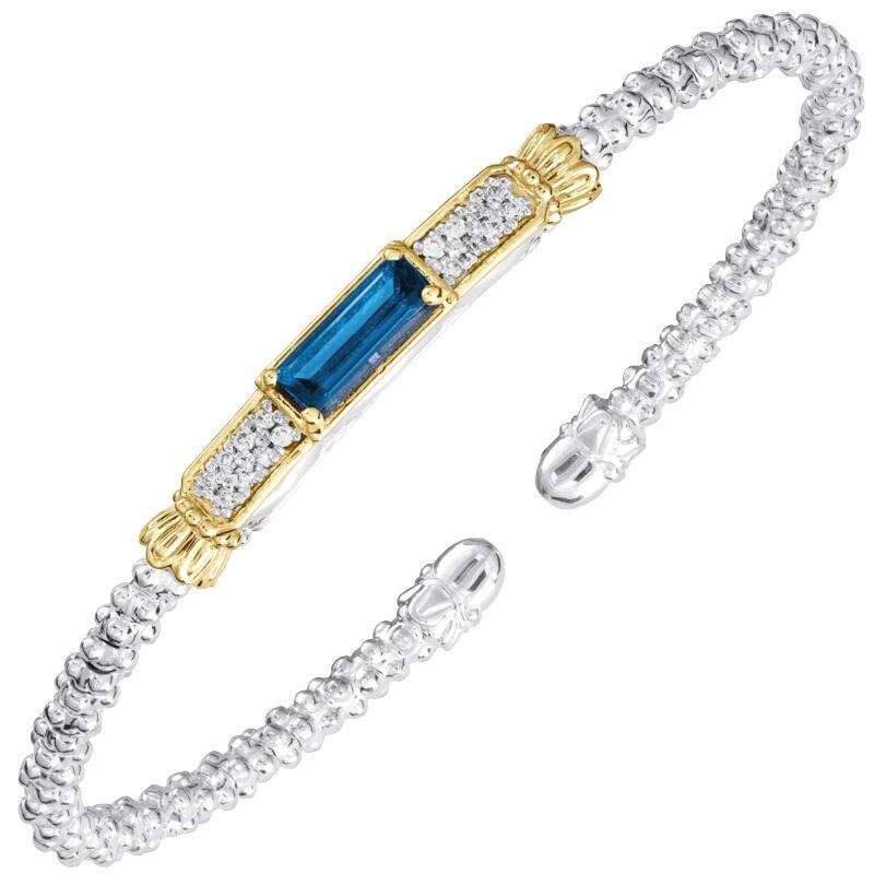 14K Gold and Sterling Silver, London Blue Topaz and Diamond Stackable Bracelet