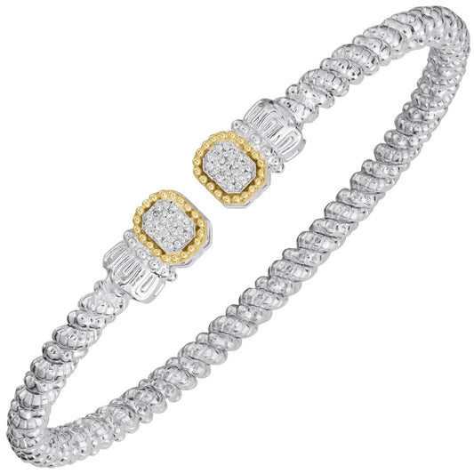 14K Gold and Sterling Silver, Diamond Stackable Bracelet
