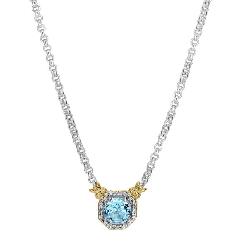 14K Gold and Sterling Silver, Sky Blue Topaz and Diamond Necklace