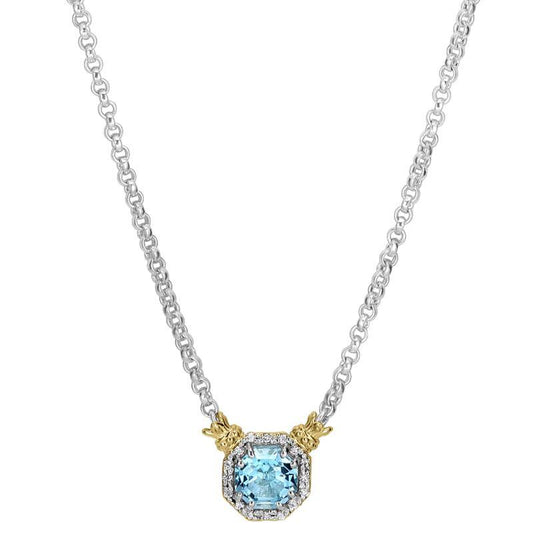 14K Gold and Sterling Silver, Sky Blue Topaz and Diamond Necklace