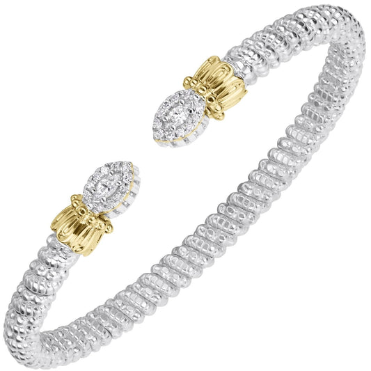 14K Gold and Sterling Silver, Diamond Stackable Cuff Bracelet