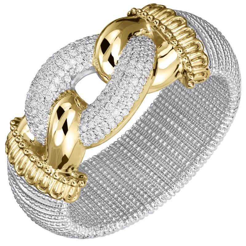 14K Gold and Sterling Silver, Diamond Stackable Bracelet