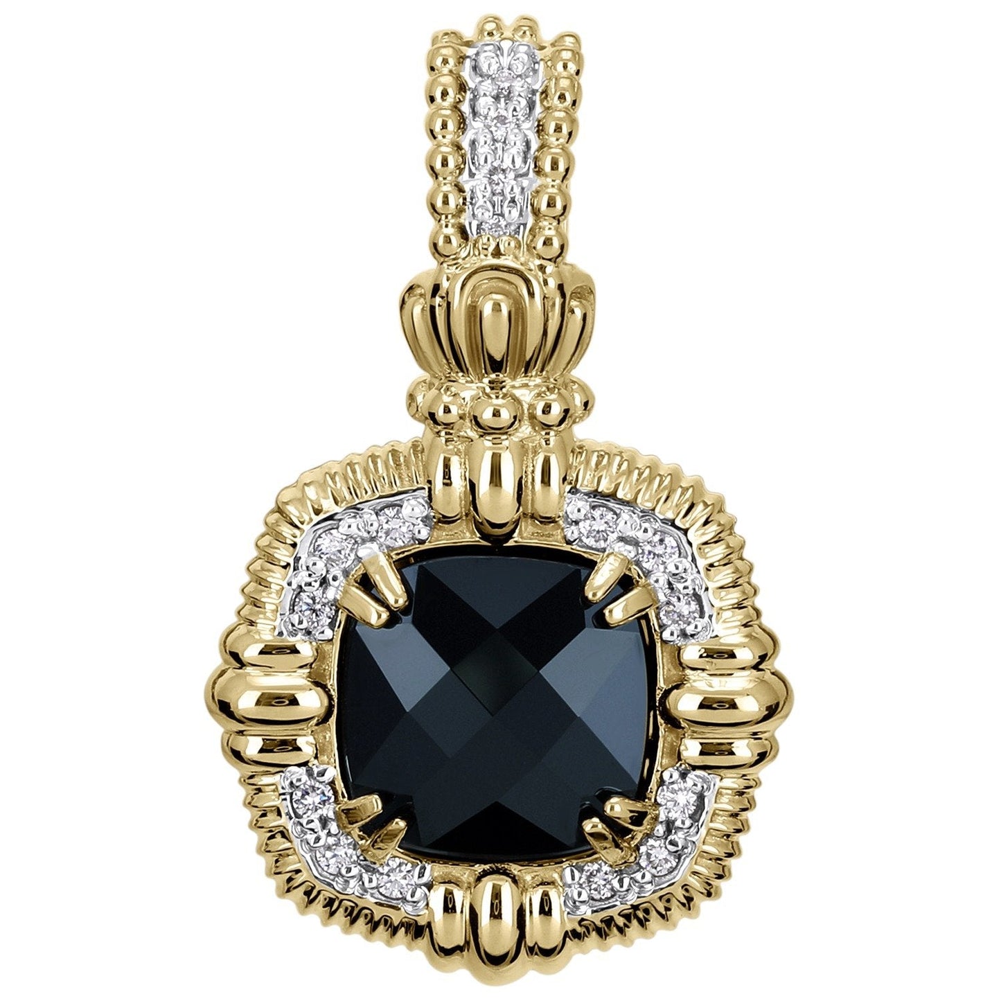 14K Gold and Sterling Silver, Black Onyx and Diamond Statement Pendant