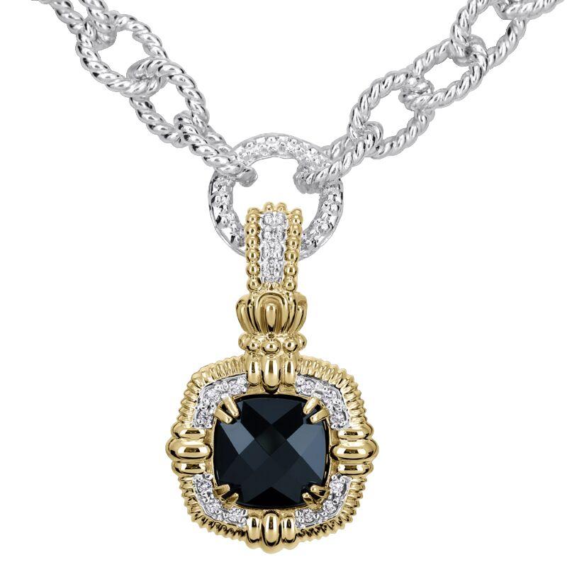 14K Gold and Sterling Silver, Black Onyx and Diamond Statement Pendant
