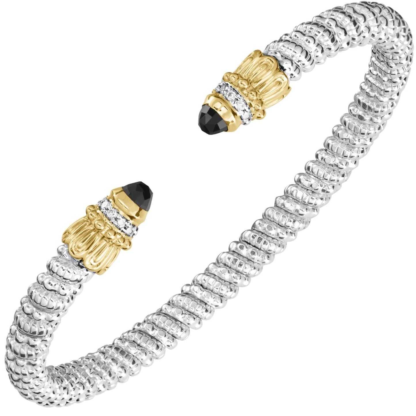14K Gold and Sterling Silver, Black Onyx and Diamond Stackable Cuff Bracelet