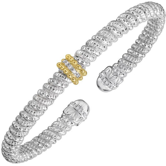 14K Gold and Sterling Silver, Diamond Stackable Bracelet