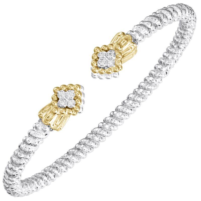 14K Gold and Sterling Silver, Diamond Stackable Bracelet
