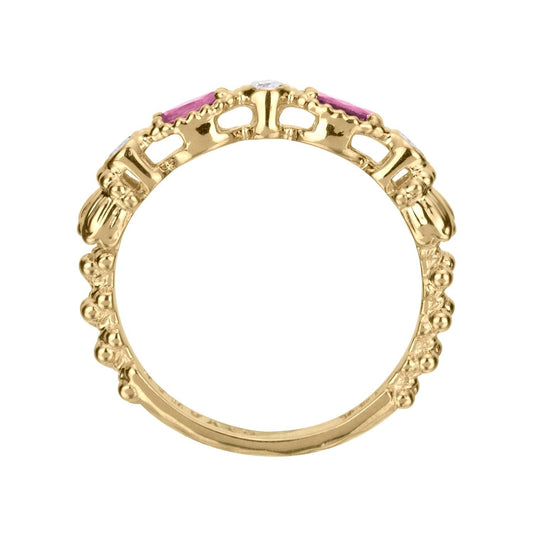 14K Gold, Pink Sapphire and Diamond Stackable Ring