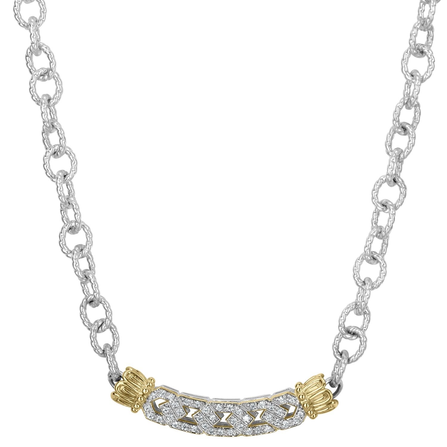 14K Gold and Sterling Silver, Diamond Statement Necklace