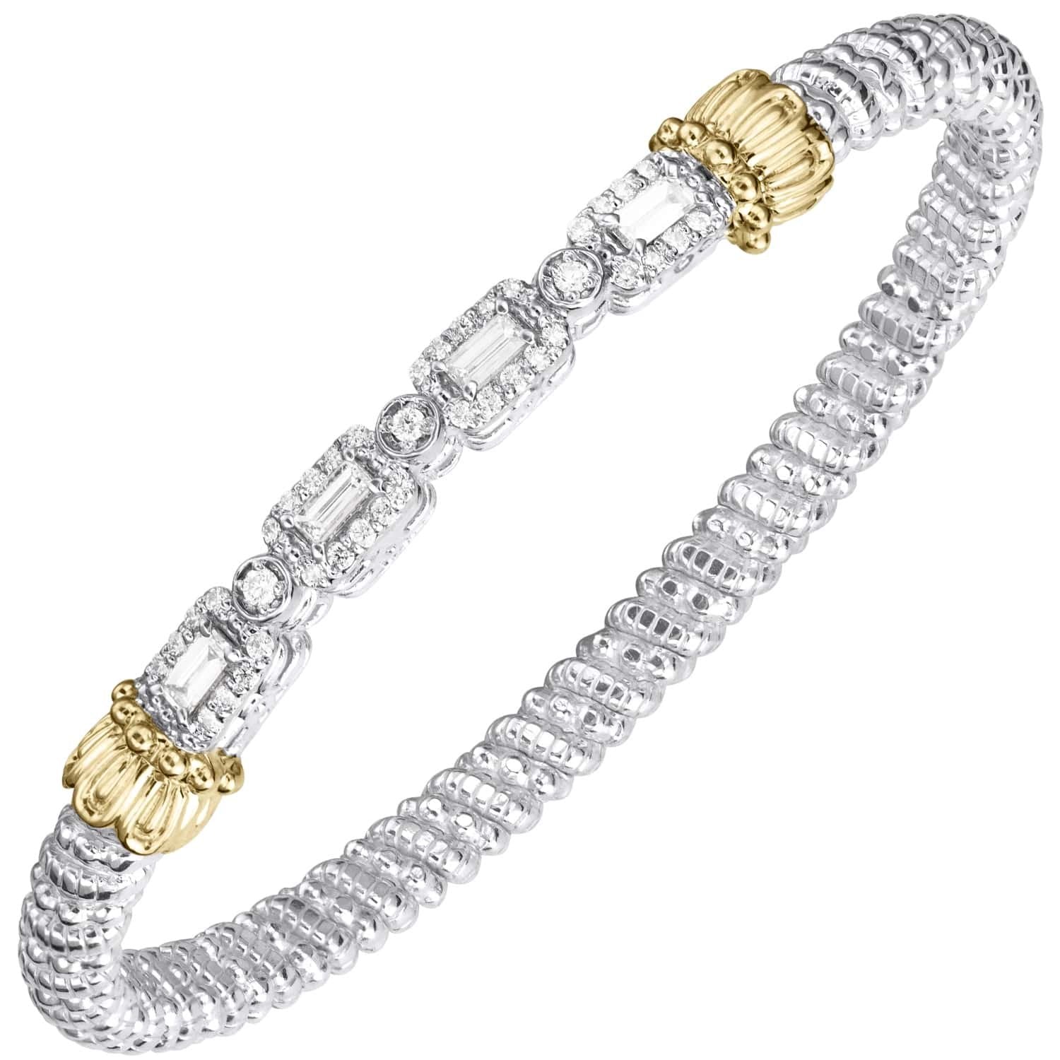 14K Gold and Sterling Silver, Diamond Stackable Bracelet
