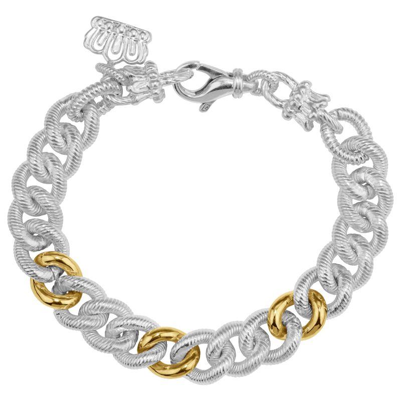14K Gold and Sterling Silver, Two-Tone Link Chain Bracelet