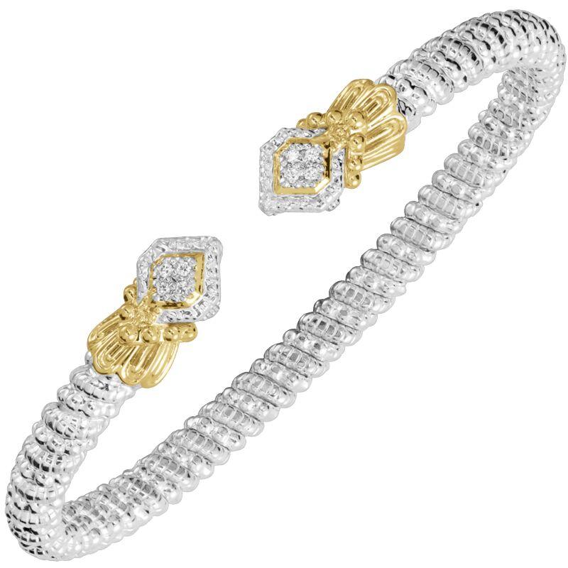 14K Gold and Sterling Silver, Diamond Stackable Cuff Bracelet