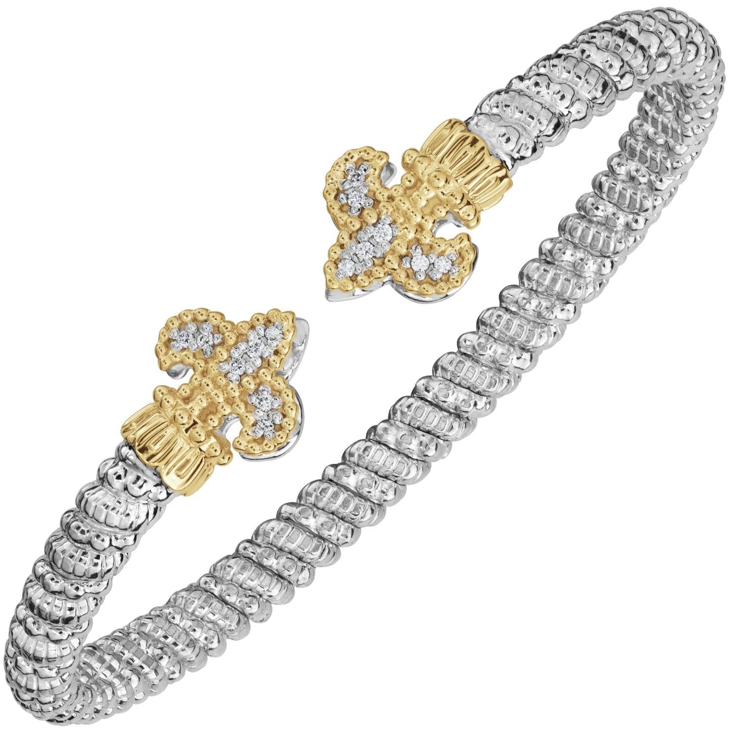 14K Gold and Sterling Silver, Diamond Stackable Cuff Bracelet
