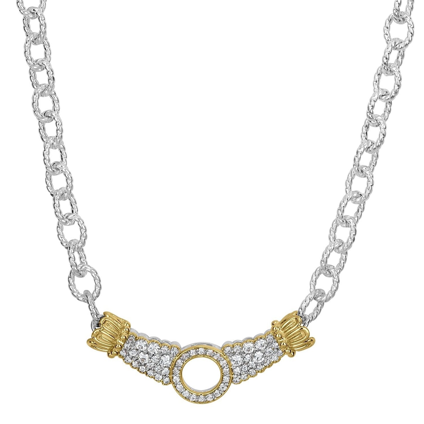 14K Gold and Sterling Silver, Diamond Necklace