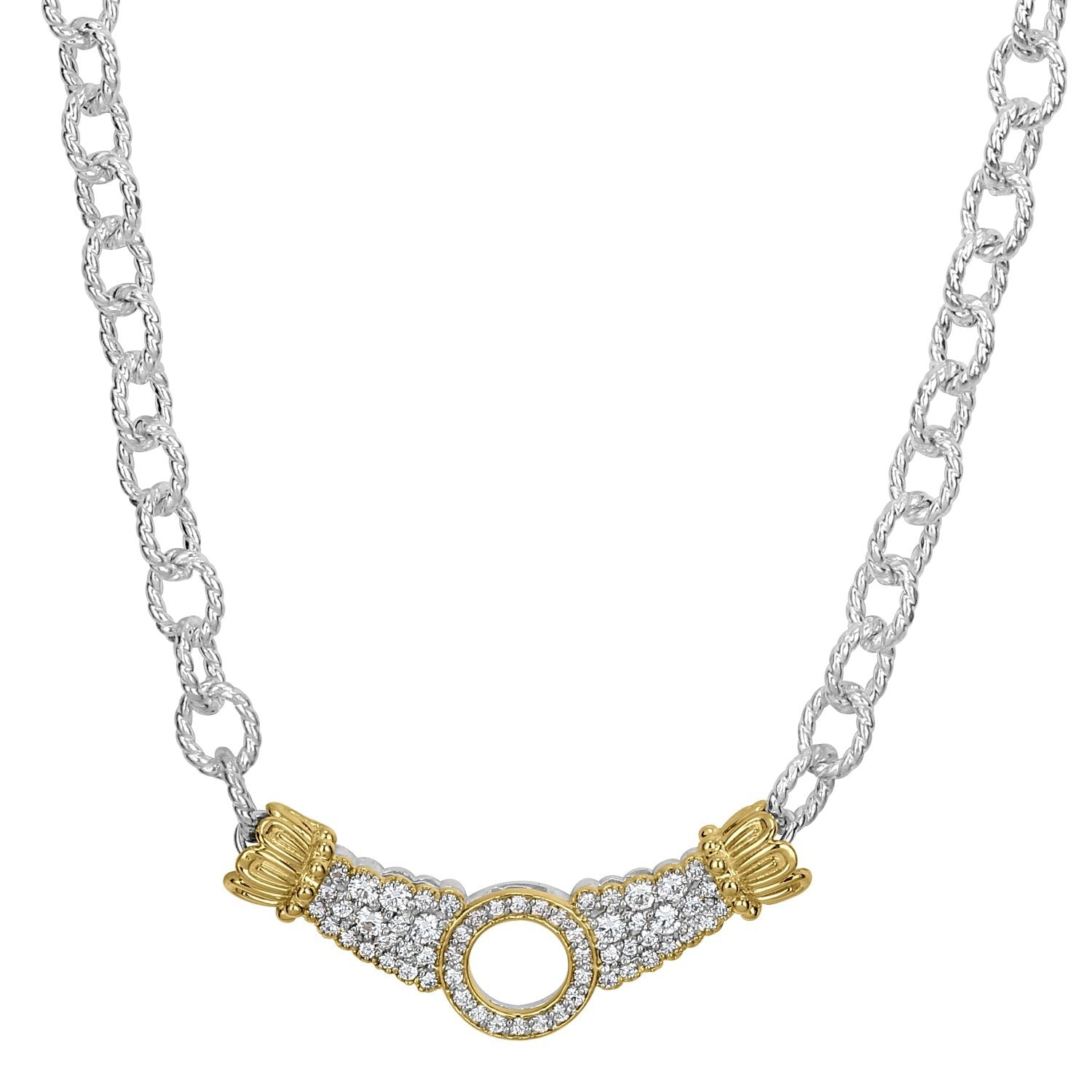 14K Gold and Sterling Silver, Diamond Necklace