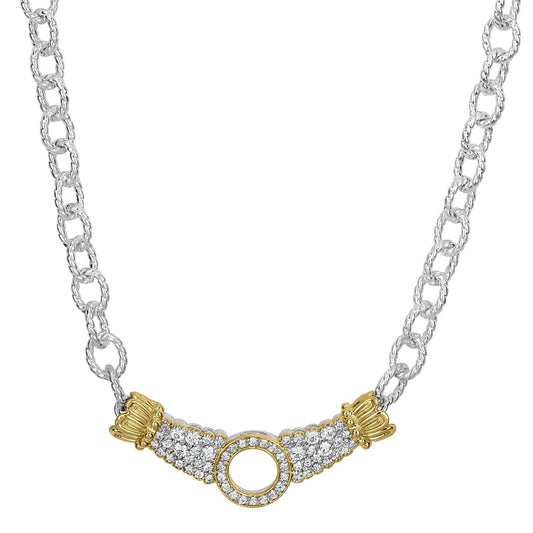 14K Gold and Sterling Silver, Diamond Necklace
