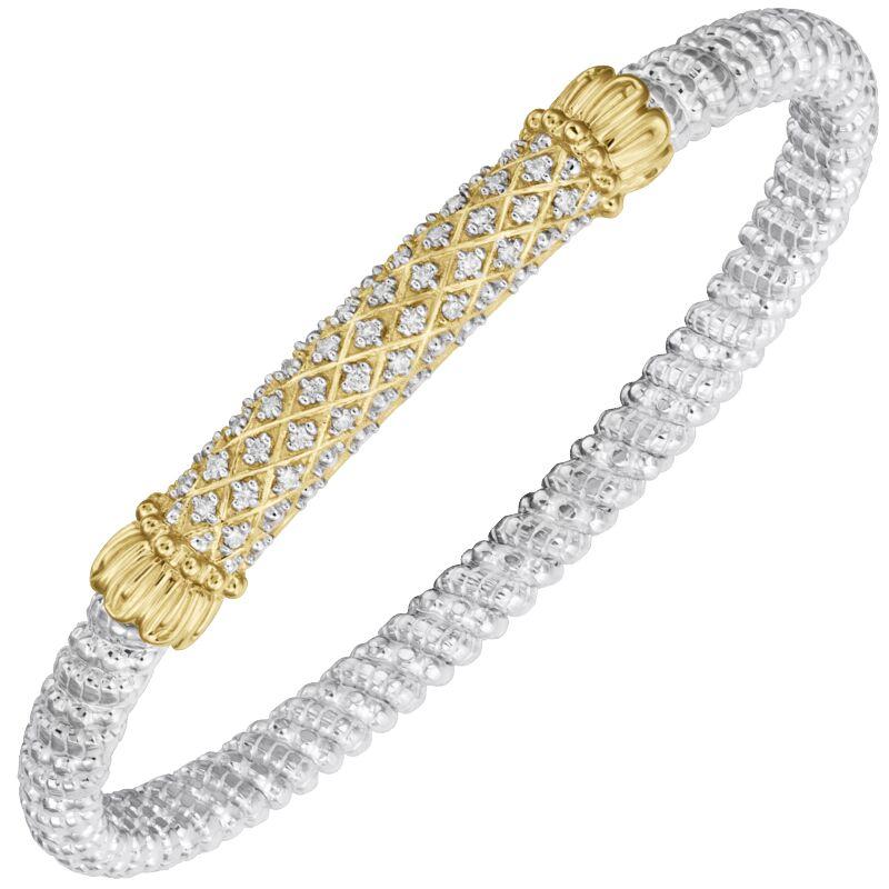 14K Gold and Sterling Silver, Diamond Stackable Bracelet