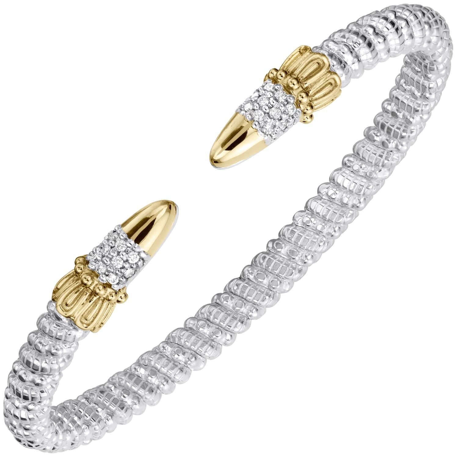 14K Gold and Sterling Silver, Diamond Stackable Cuff Bracelet