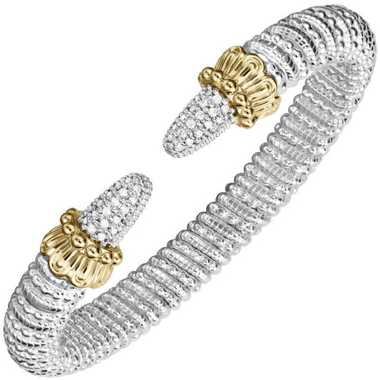 14K Gold and Sterling Silver, Diamond Stackable Cuff Bracelet