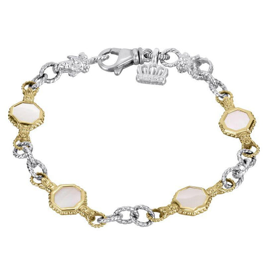 14K Gold and Sterling Silver, Mother of Pearl Chain Bracelet
