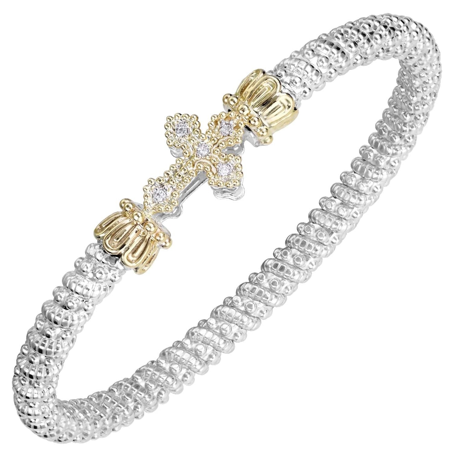 14K Gold and Sterling Silver, Diamond Cross Stackable Bracelet