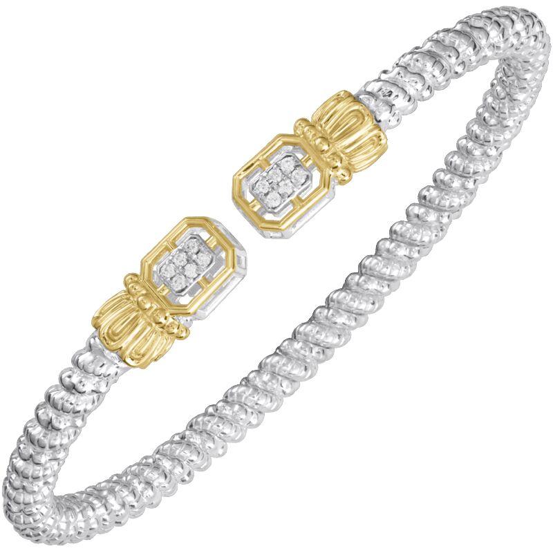 14K Gold and Sterling Silver, Diamond Stackable Cuff Bracelet