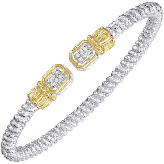 14K Gold and Sterling Silver, Diamond Stackable Cuff Bracelet